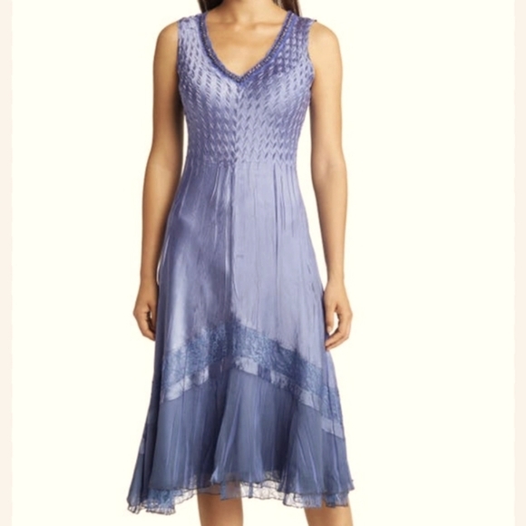 Komarow Beaded Charmeuse & Chiffon Tiered Fregatta Blue Ombre Dress ....XL - Picture 1 of 10